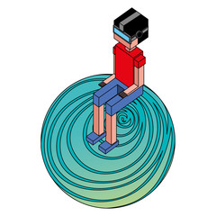 boy using vr goggles sitting on 3d planet vector illustration