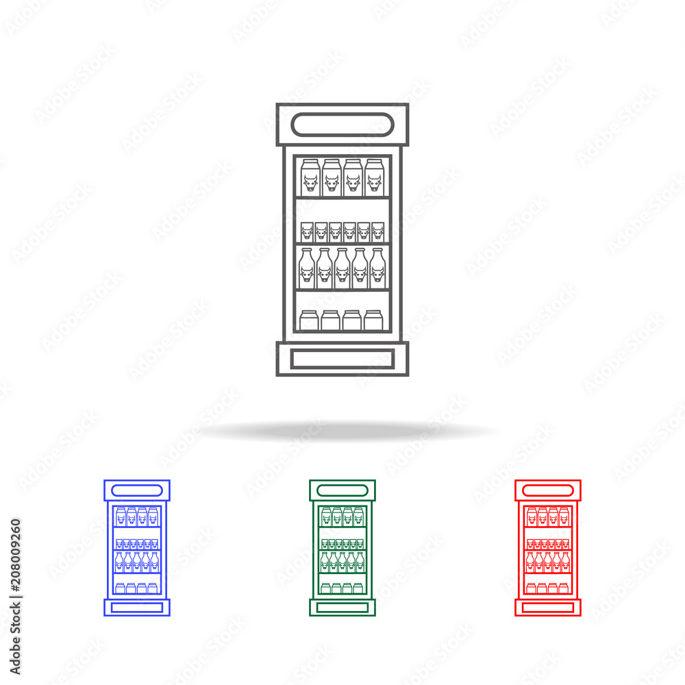 Poster refrigerator with bottles of milk icon. elements of grocery store in multi colored icons. premium qu