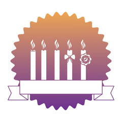 seal stamp with birthday candles and decorative ribbon over white background, vector illustration