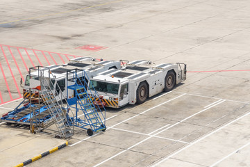 A Ground handling equipment or baggage unit load device in operation at airport