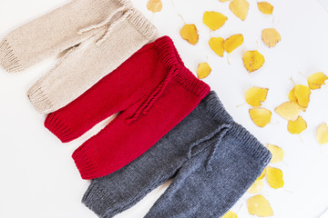 Knitted Toddlers' Pants in Red, Gray, and Beige