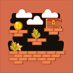 Naklejka premium Video game interface with chest box and coins, colorful design. vector illustration