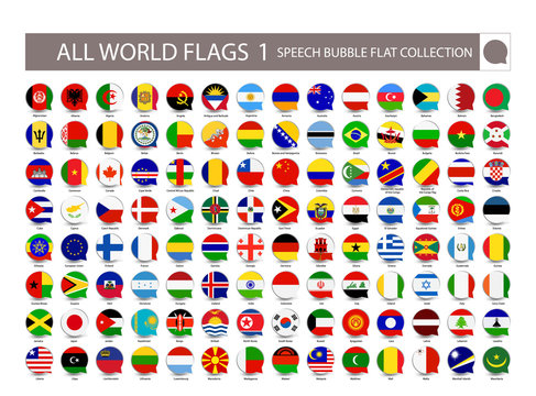 All World Flags speech bubble flat collection. Part 1. All World Flags Vector Collection