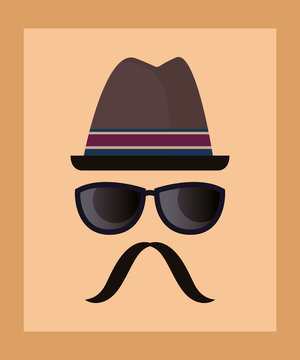 Hipster style design with hat and sunglasses over orange background, colorful design. vector illustration