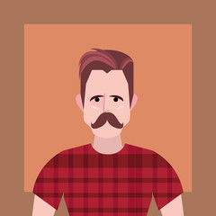 Hipster style design with cartoon man with mustache  over orange background, colorful design.  vector illustration