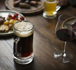 Closeup of a dinner table with alcohol