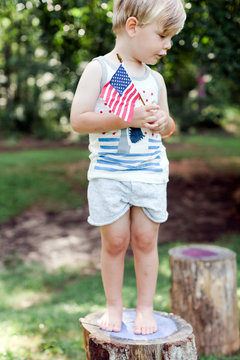 Child holding American flag