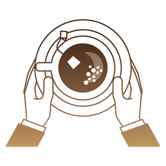 hands with delicious herbs tea cup vector illustration design