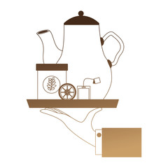 hand lifting tray with delicious lemon tea vector illustration design