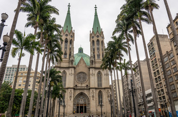 Fototapeta na wymiar Panoramic view of the Metropolitan Cathedral (catedral da se) , in Sao Paulo, Brazil.