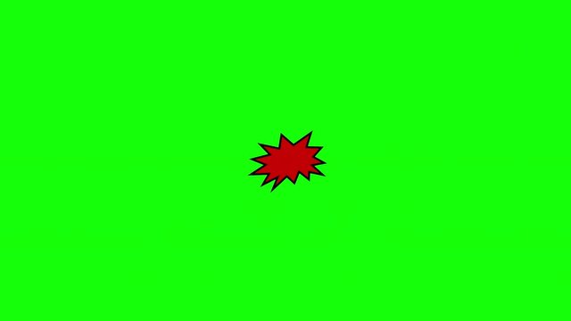 A comic strip speech cartoon animation with an explosion shape. Words: Crunch, Kaboom, Splash. White text, red and yellow spikes, green background.
