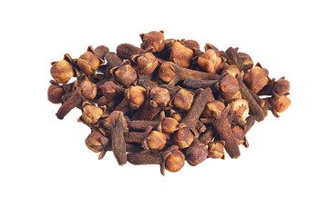 A pile of dry cloves isolated on white.