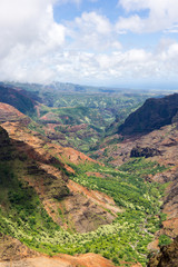 Fototapeta premium Aerial view on a sunny day over Waimea Canyon in Kauai, Hawaii - also known as The Grand Canyon of the Pacific