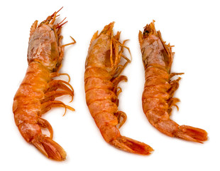 Raw fresh shrimp isolated on white background