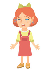 Sad caucasian girl sobbing. Full length of desperate little girl crying with mouth wide open. Vector sketch cartoon illustration isolated on white background.