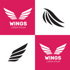 Vector wings isolated. Cartoon tattoo and vintage heraldic wing set. Set of heraldic wings or angel wings drawn