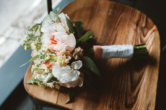 Wedding bouquet on a chair