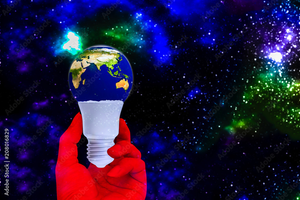 Poster light bulb of globe shape devastate and energy concept.