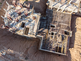 aerial view of construction site in progress. industrial area.