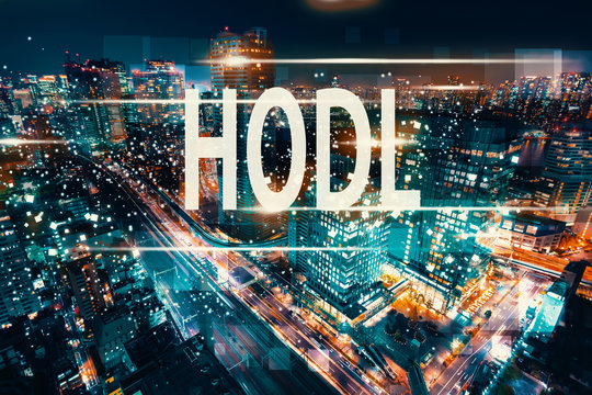 HODL with aerial view of Tokyo, Japan at night