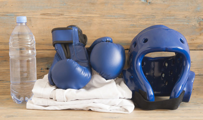Sports, martial arts. Protective equipment for fight in full contact. Protection of the body during the practice of Taekwondo. © vadim yerofeyev