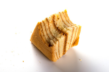 homemade sandwich shape sponge cage with a bites on white