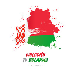 Welcome to Belarus. Flag and map of the country