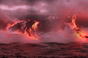Fototapeta na wymiar Lava is flowing from volcano Kīlauea to Pacific ocean 
