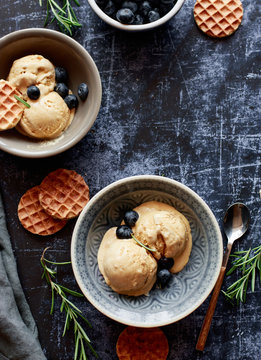 Honey, rosemary ice cream with blueberries