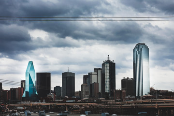 Fototapeta na wymiar Dallas skyline with dramatic cloudy skies
