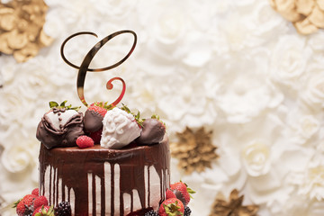Strawberry chocolate covered wedding cake 