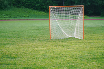 close up on football goal on the grass field