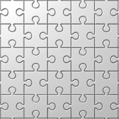 White jigsaw puzzle pieces background with shadow. 3D rendering.