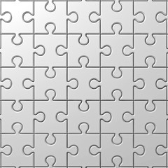 Fototapeta premium White jigsaw puzzle pieces background with shadow. 3D rendering.