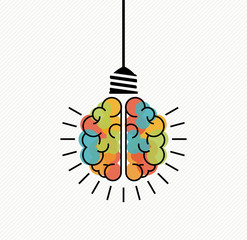Fototapeta na wymiar Creative thinking brain light bulb for new ideas