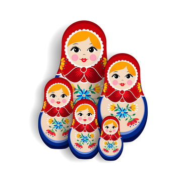 Traditional russian matrioska doll family isolated