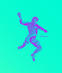 Plakat Jumping man. Freedom concept. 3d vector Illustration. Wire connection to virtual reality.