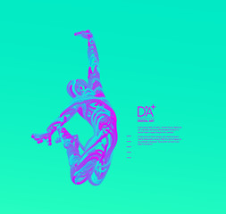 Leadership concept. Jumping man. Emblem for sport championship. 3d vector Illustration. Wire connection to virtual reality.