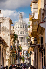 Fototapeta na wymiar Havana, Cuba, The Capitol seen from a narrow street