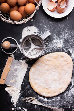 Preparing homemade pasta.
