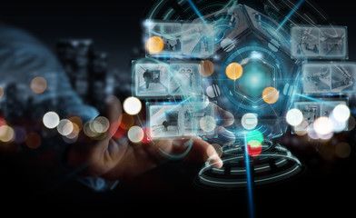 Businessman using futuristic drone security camera 3D rendering