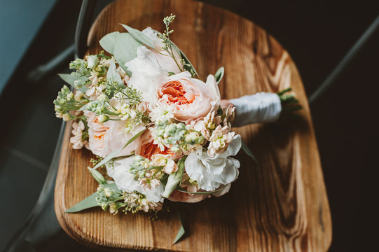 Wedding bouquet on a chair