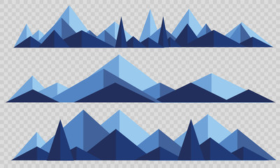 Mountains low poly style set. Polygonal mountain ridges.
