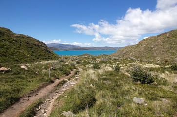 Footpath at the Torres del Paine National Park, Magallanes Region, southern Chile