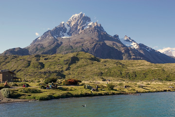 Mountains with snow at the Torres del Paine National Park, Magallanes Region, southern Chile