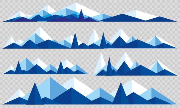 Mountains low poly style set. Polygonal mountain ridges.