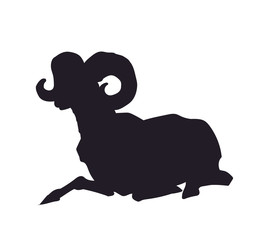 mountain ram lying, silhouette, vector