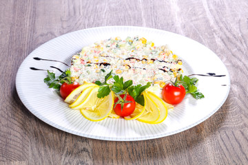Salad with crab surimi