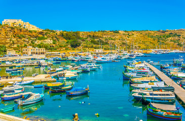 Fishing boats moor in Mgarr, Gozo, Malta