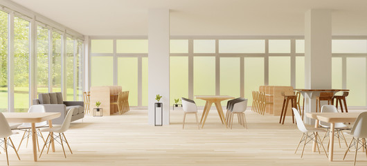 3d rendering ,Co-Working space ,empty place,white wall and wooden floor